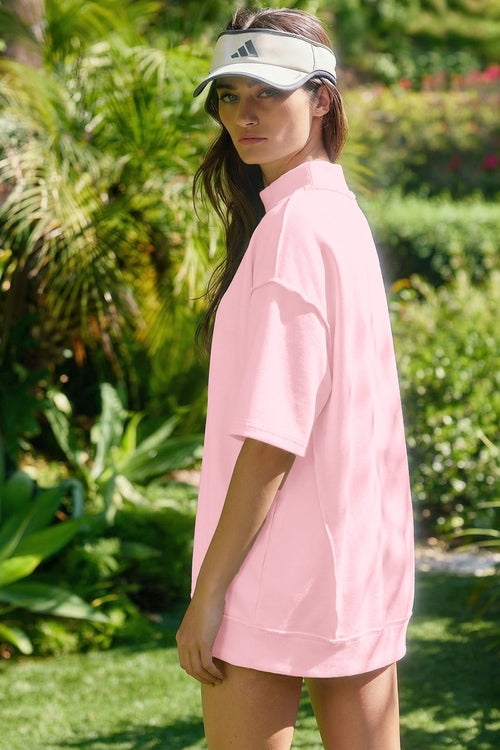 Mock Neck Exposed Seam Tunic Top & Shorts Set
